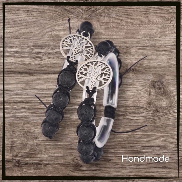 Tree of Life Natural Stone Black Lava Rock Unisex Adjustable Cord Bracelet NEW - Picture 11 of 11